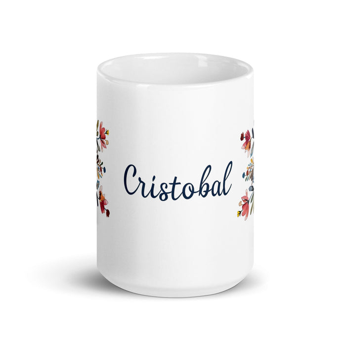 Cristóbal Exclusive Name Art Piece Home Office Work Coffee Mug Mexican Spanish Pride Gift Cup One-Of-A-Kind Calligraphy White Glossy Mug | C15 Mexicada