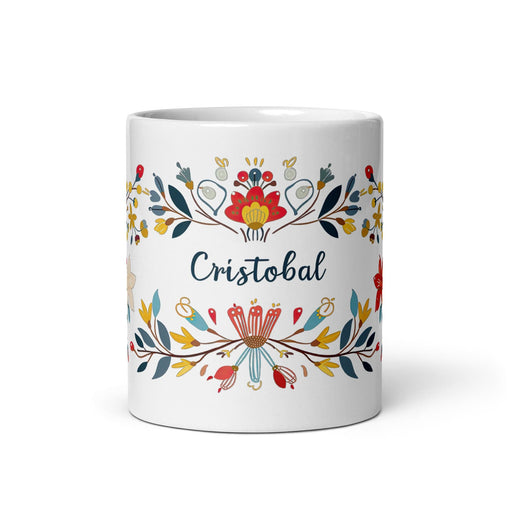 Cristóbal Exclusive Name Art Piece Home Office Work Coffee Mug Mexican Spanish Pride Gift Cup One-Of-A-Kind Calligraphy White Glossy Mug | C16 Mexicada