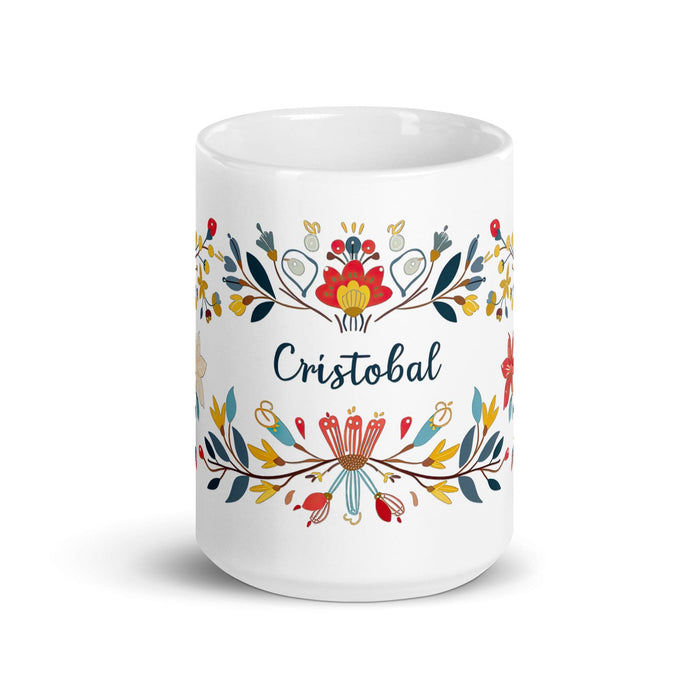 Cristóbal Exclusive Name Art Piece Home Office Work Coffee Mug Mexican Spanish Pride Gift Cup One-Of-A-Kind Calligraphy White Glossy Mug | C16 Mexicada