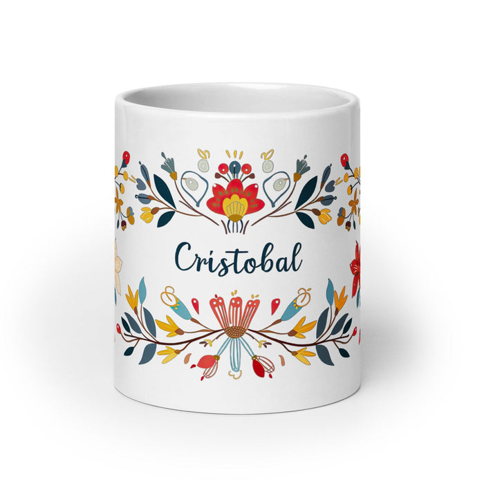 Cristóbal Exclusive Name Art Piece Home Office Work Coffee Mug Mexican Spanish Pride Gift Cup One-Of-A-Kind Calligraphy White Glossy Mug | C16 Mexicada