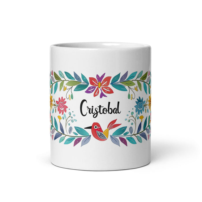 Cristóbal Exclusive Name Art Piece Home Office Work Coffee Mug Mexican Spanish Pride Gift Cup One-Of-A-Kind Calligraphy White Glossy Mug | C17 Mexicada