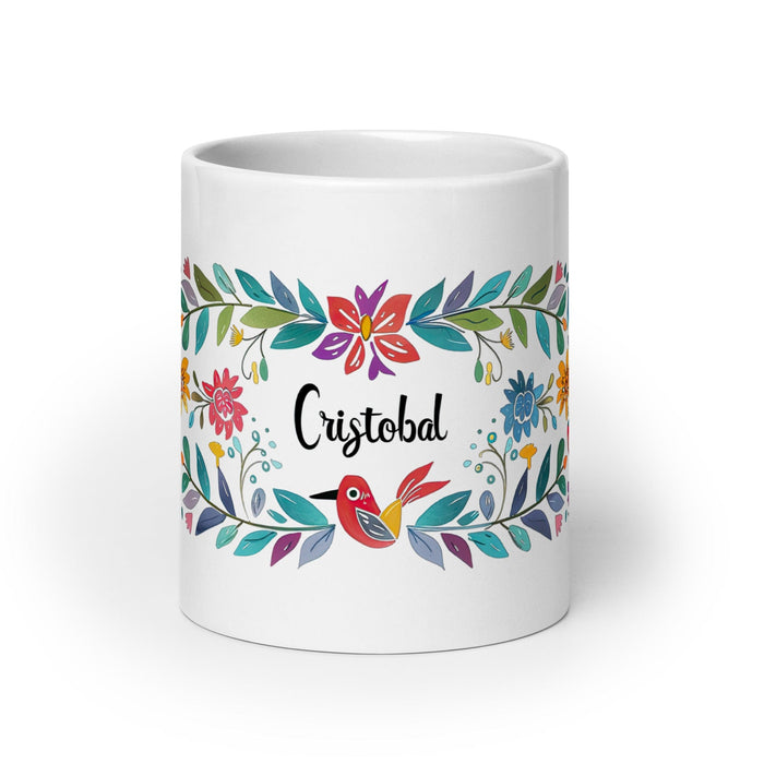 Cristóbal Exclusive Name Art Piece Home Office Work Coffee Mug Mexican Spanish Pride Gift Cup One-Of-A-Kind Calligraphy White Glossy Mug | C17 Mexicada