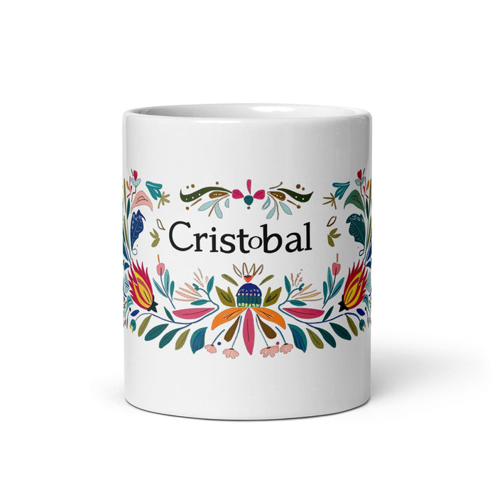 Cristóbal Exclusive Name Art Piece Home Office Work Coffee Mug Mexican Spanish Pride Gift Cup One-Of-A-Kind Calligraphy White Glossy Mug | C18 Mexicada