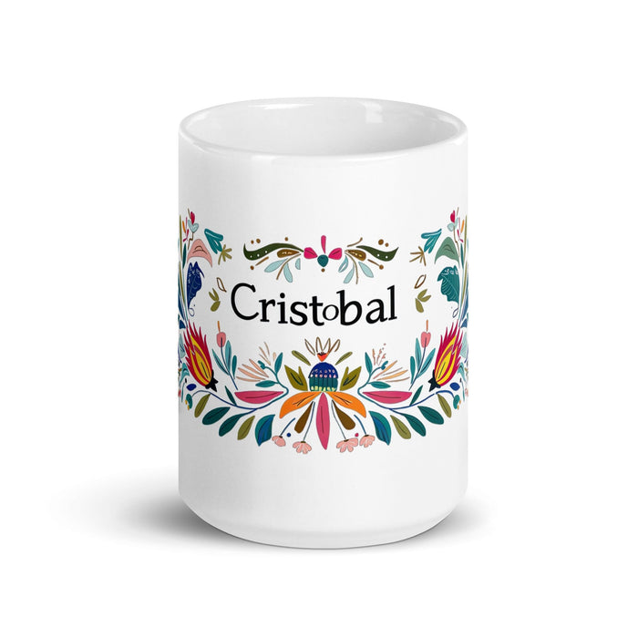 Cristóbal Exclusive Name Art Piece Home Office Work Coffee Mug Mexican Spanish Pride Gift Cup One-Of-A-Kind Calligraphy White Glossy Mug | C18 Mexicada