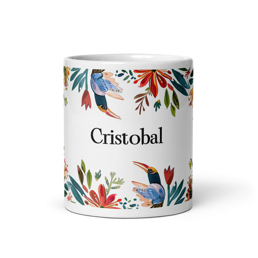 Cristóbal Exclusive Name Art Piece Home Office Work Coffee Mug Mexican Spanish Pride Gift Cup One-Of-A-Kind Calligraphy White Glossy Mug | C2 Mexicada