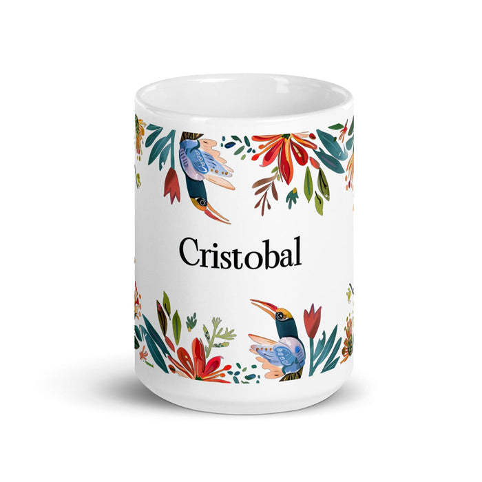 Cristóbal Exclusive Name Art Piece Home Office Work Coffee Mug Mexican Spanish Pride Gift Cup One-Of-A-Kind Calligraphy White Glossy Mug | C2 Mexicada