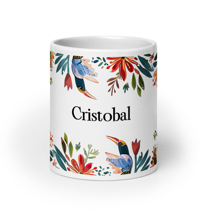 Cristóbal Exclusive Name Art Piece Home Office Work Coffee Mug Mexican Spanish Pride Gift Cup One-Of-A-Kind Calligraphy White Glossy Mug | C2 Mexicada