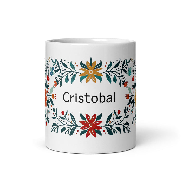 Cristóbal Exclusive Name Art Piece Home Office Work Coffee Mug Mexican Spanish Pride Gift Cup One-Of-A-Kind Calligraphy White Glossy Mug | C3 Mexicada