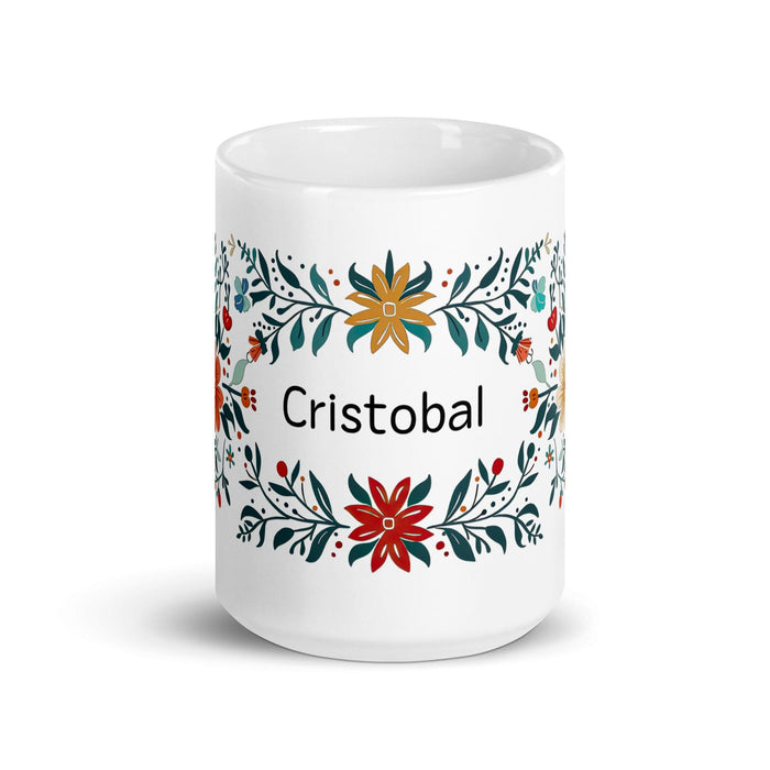 Cristóbal Exclusive Name Art Piece Home Office Work Coffee Mug Mexican Spanish Pride Gift Cup One-Of-A-Kind Calligraphy White Glossy Mug | C3 Mexicada