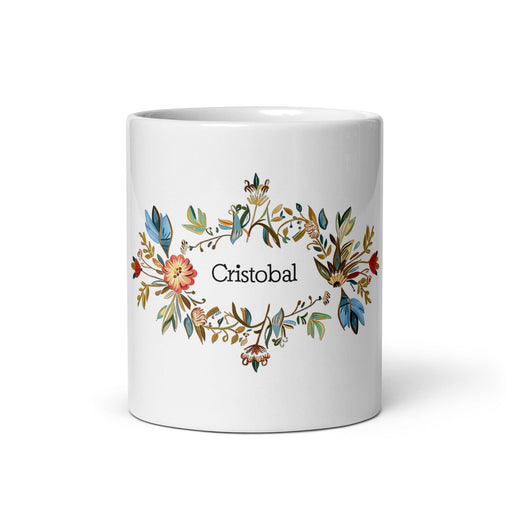 Cristóbal Exclusive Name Art Piece Home Office Work Coffee Mug Mexican Spanish Pride Gift Cup One-Of-A-Kind Calligraphy White Glossy Mug | C4 Mexicada