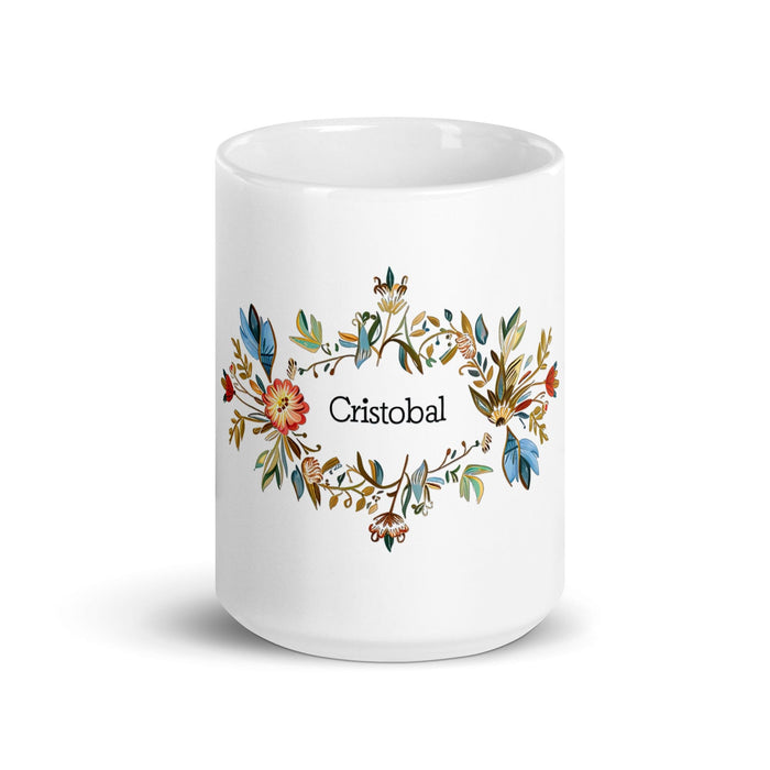 Cristóbal Exclusive Name Art Piece Home Office Work Coffee Mug Mexican Spanish Pride Gift Cup One-Of-A-Kind Calligraphy White Glossy Mug | C4 Mexicada