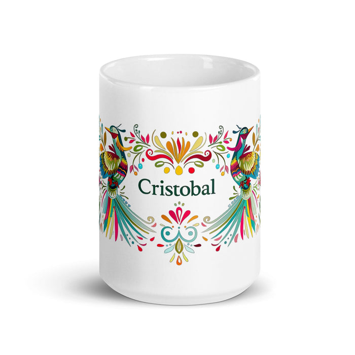 Cristóbal Exclusive Name Art Piece Home Office Work Coffee Mug Mexican Spanish Pride Gift Cup One-Of-A-Kind Calligraphy White Glossy Mug | C5 Mexicada