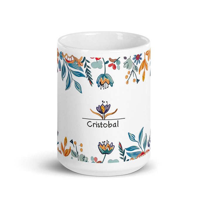 Cristóbal Exclusive Name Art Piece Home Office Work Coffee Mug Mexican Spanish Pride Gift Cup One-Of-A-Kind Calligraphy White Glossy Mug | C6 Mexicada