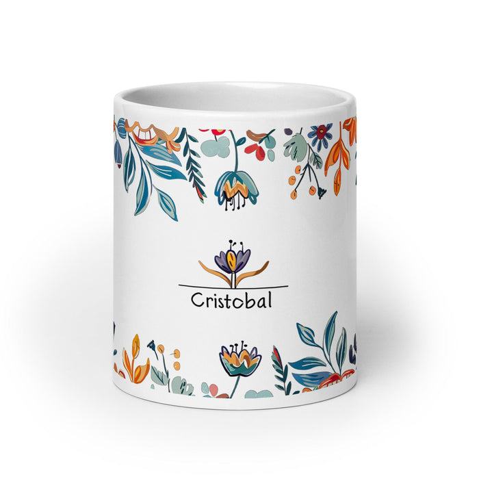 Cristóbal Exclusive Name Art Piece Home Office Work Coffee Mug Mexican Spanish Pride Gift Cup One-Of-A-Kind Calligraphy White Glossy Mug | C6 Mexicada