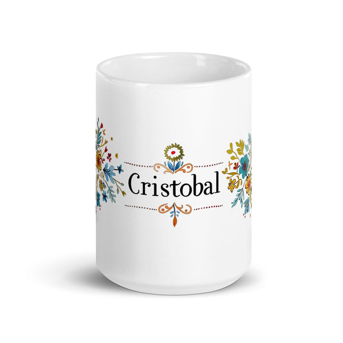 Cristóbal Exclusive Name Art Piece Home Office Work Coffee Mug Mexican Spanish Pride Gift Cup One-Of-A-Kind Calligraphy White Glossy Mug | C7 Mexicada