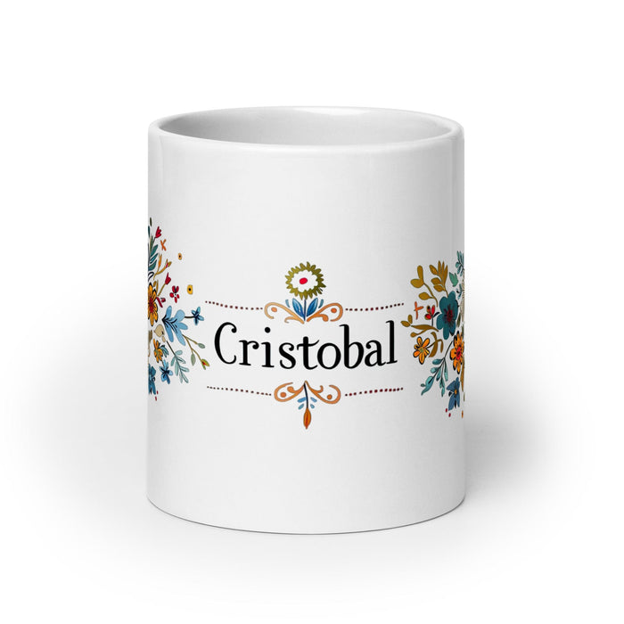 Cristóbal Exclusive Name Art Piece Home Office Work Coffee Mug Mexican Spanish Pride Gift Cup One-Of-A-Kind Calligraphy White Glossy Mug | C7 Mexicada