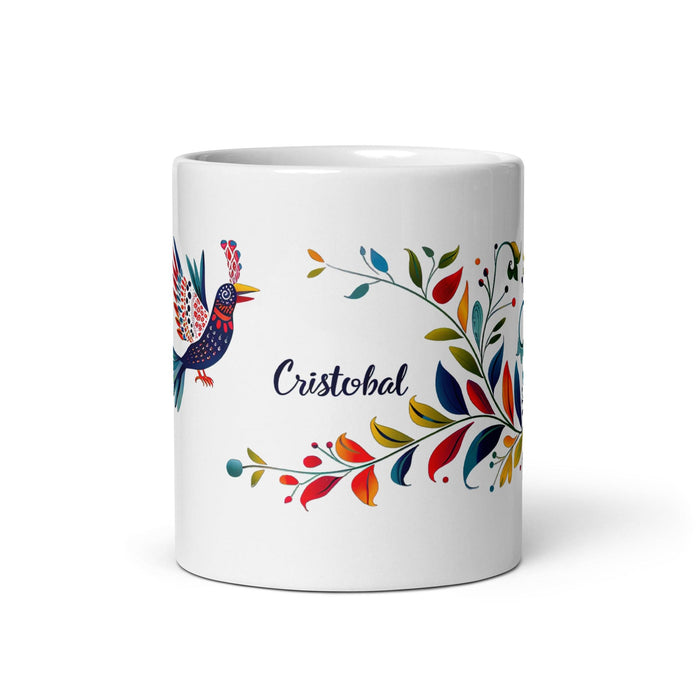 Cristóbal Exclusive Name Art Piece Home Office Work Coffee Mug Mexican Spanish Pride Gift Cup One-Of-A-Kind Calligraphy White Glossy Mug | C8 Mexicada