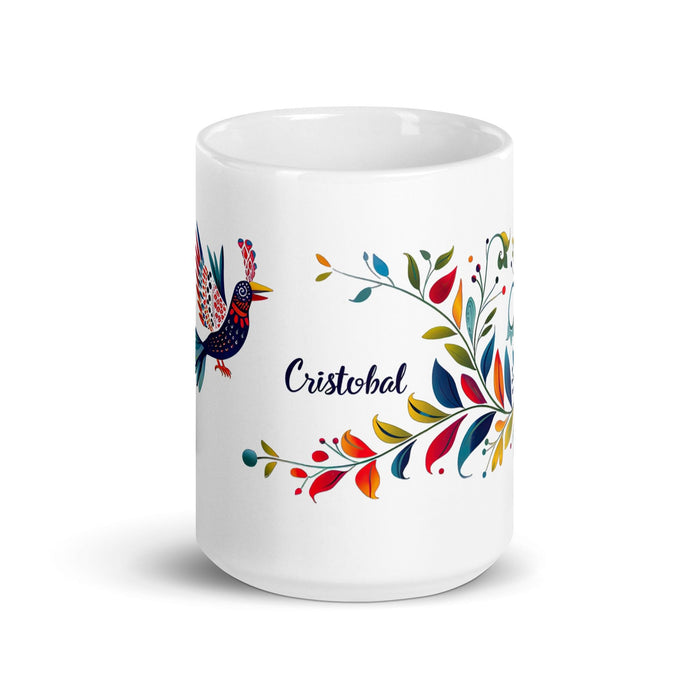 Cristóbal Exclusive Name Art Piece Home Office Work Coffee Mug Mexican Spanish Pride Gift Cup One-Of-A-Kind Calligraphy White Glossy Mug | C8 Mexicada