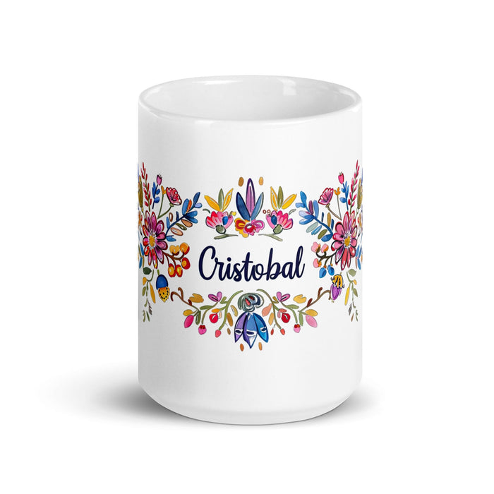 Cristóbal Exclusive Name Art Piece Home Office Work Coffee Mug Mexican Spanish Pride Gift Cup One-Of-A-Kind Calligraphy White Glossy Mug | C9 Mexicada