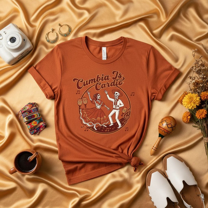 Cumbia Is Cardio Day of the Dead Shirt, Dia de Muertos Dancing Skeletons Tee, Calavera Couple Halloween Costume Cumbia Dance Music Lover Gift Mexicada