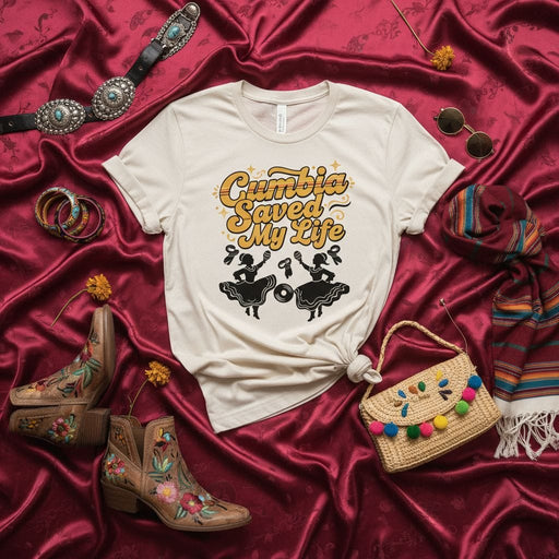 Cumbia Saved My Life Shirt, Retro Groovy Cumbia Music Tee, Latin Dance Fiesta T-Shirt, Cumbia Dancer Gift, Unisex Graphic Top for Men and Women, Hispanic Heritage Apparel Mexicada