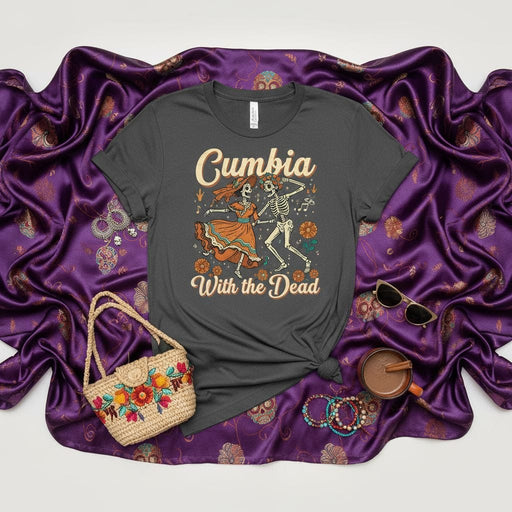 Cumbia With the Dead Shirt Day of the Dead Dancing Skeletons T-Shirt Dia De Los Muertos Floral Skull Halloween Latin Music Tee for Men Women Unisex Gift Idea Mexicada