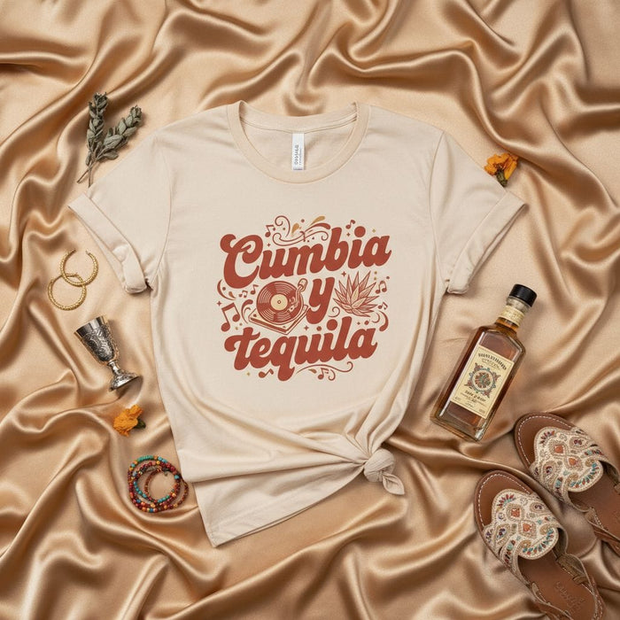 Cumbia y Tequila Shirt, Retro Groovy Cumbia Music Vinyl Record Tee, Fun Latin Dance Party Drinking T-Shirt, Fiesta Mexican Spanish Gifts Mexicada