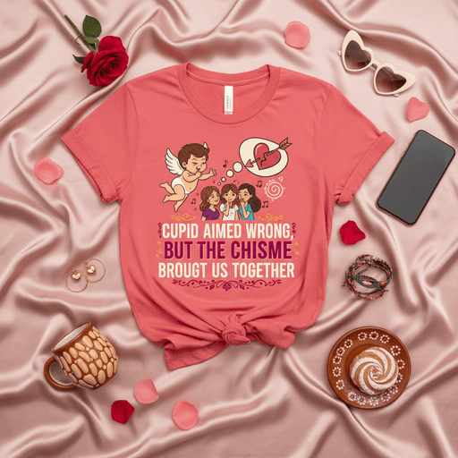 CUPID AIMED WRONG BUT THE CHISME BROUGHT US TOGETHER T-Shirt, Funny Best Friend Group Shirt, Latina Chismosa Tee, Girlfriends' Gossip Squad Gift, Cute Women's Friendship Shirt Mexicada