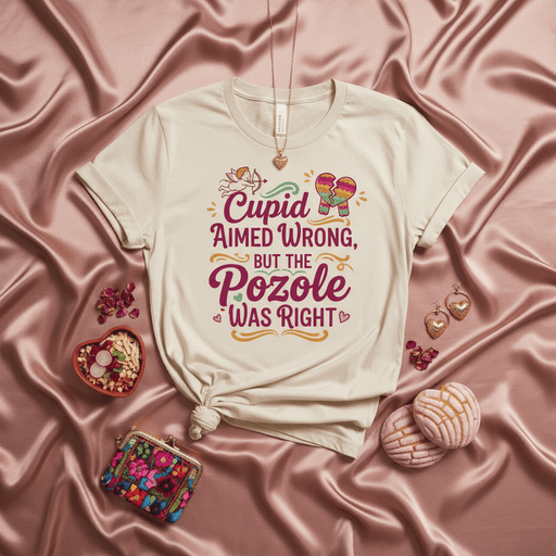 Cupid Aimed Wrong But The Pozole Was Right Shirt, Funny Mexican Food Valentine's Day T-Shirt, Anti-Valentine Single Shirt, Pozole Lover Gift, Breakup Shirt, Unisex Tee with Broken Heart Graphic Mexicada