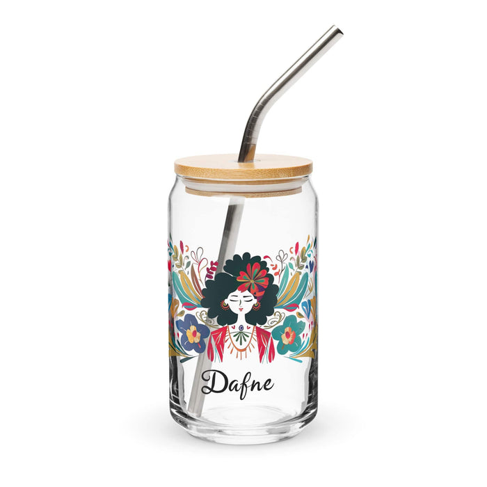 Dafne Exclusive Name Art Piece Can-Shaped Glass Home Office Work Mexican Spanish Pride Gift Cup One-Of-A-Kind Calligraphy Glass | D2 Mexicada 16 oz With Lid & Straw