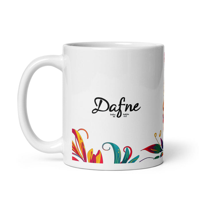 Dafne Exclusive Name Art Piece Home Office Work Coffee Mug Mexican Spanish Pride Gift Cup One-Of-A-Kind Calligraphy White Glossy Mug | D4 Mexicada