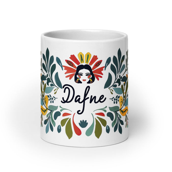 Dafne Exclusive Name Art Piece Home Office Work Coffee Mug Mexican Spanish Pride Gift Cup One-Of-A-Kind Calligraphy White Glossy Mug | D5 Mexicada