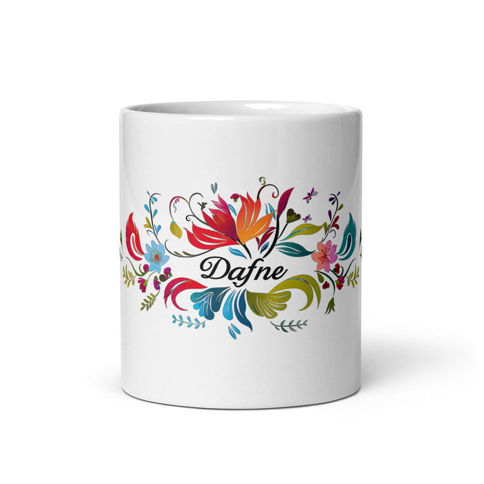 Dafne Exclusive Name Art Piece Home Office Work Coffee Mug Mexican Spanish Pride Gift Cup One-Of-A-Kind Calligraphy White Glossy Mug | D6 Mexicada