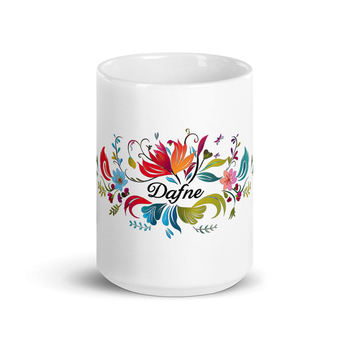 Dafne Exclusive Name Art Piece Home Office Work Coffee Mug Mexican Spanish Pride Gift Cup One-Of-A-Kind Calligraphy White Glossy Mug | D6 Mexicada