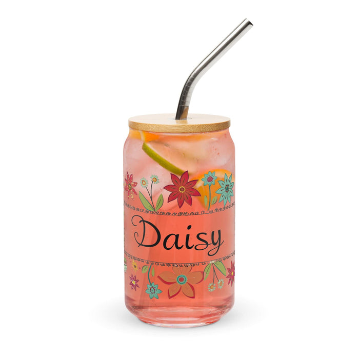 Daisy Exclusive Name Art Piece Can-Shaped Glass Home Office Work Mexican Spanish Pride Gift Cup One-Of-A-Kind Calligraphy Glass | D1 Mexicada