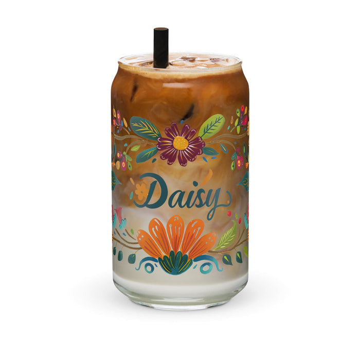 Daisy Exclusive Name Art Piece Can-Shaped Glass Home Office Work Mexican Spanish Pride Gift Cup One-Of-A-Kind Calligraphy Glass | D12 Mexicada