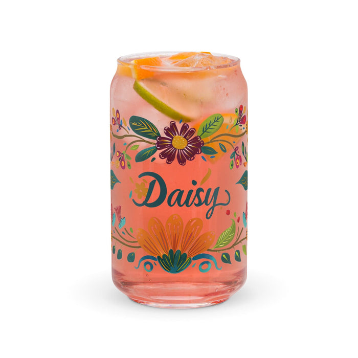 Daisy Exclusive Name Art Piece Can-Shaped Glass Home Office Work Mexican Spanish Pride Gift Cup One-Of-A-Kind Calligraphy Glass | D12 Mexicada