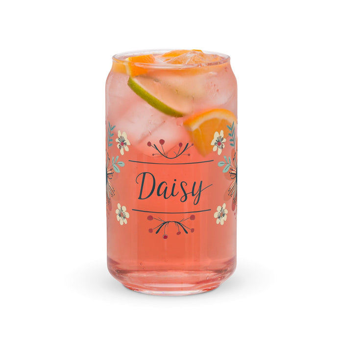 Daisy Exclusive Name Art Piece Can-Shaped Glass Home Office Work Mexican Spanish Pride Gift Cup One-Of-A-Kind Calligraphy Glass | D4 Mexicada