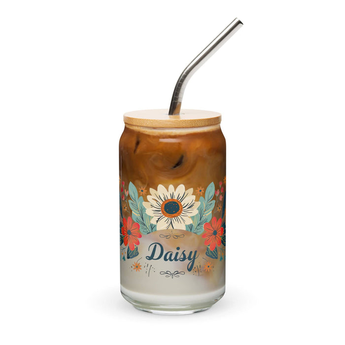 Daisy Exclusive Name Art Piece Can-Shaped Glass Home Office Work Mexican Spanish Pride Gift Cup One-Of-A-Kind Calligraphy Glass | D7 Mexicada