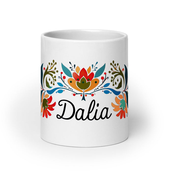 Dalia Exclusive Name Art Piece Home Office Work Coffee Mug Mexican Spanish Pride Gift Cup One-Of-A-Kind Calligraphy White Glossy Mug | D19 Mexicada