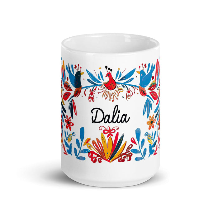 Dalia Exclusive Name Art Piece Home Office Work Coffee Mug Mexican Spanish Pride Gift Cup One-Of-A-Kind Calligraphy White Glossy Mug | D25 Mexicada