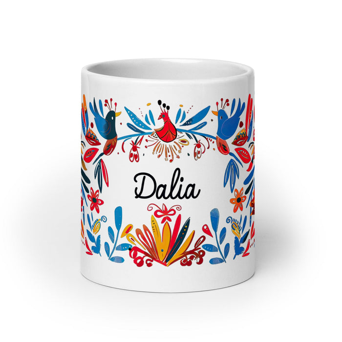 Dalia Exclusive Name Art Piece Home Office Work Coffee Mug Mexican Spanish Pride Gift Cup One-Of-A-Kind Calligraphy White Glossy Mug | D25 Mexicada