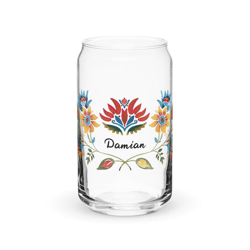 Damian Exclusive Name Art Piece Can-Shaped Glass Home Office Work Mexican Spanish Pride Gift Cup One-Of-A-Kind Calligraphy Glass | D1 Mexicada 16 oz