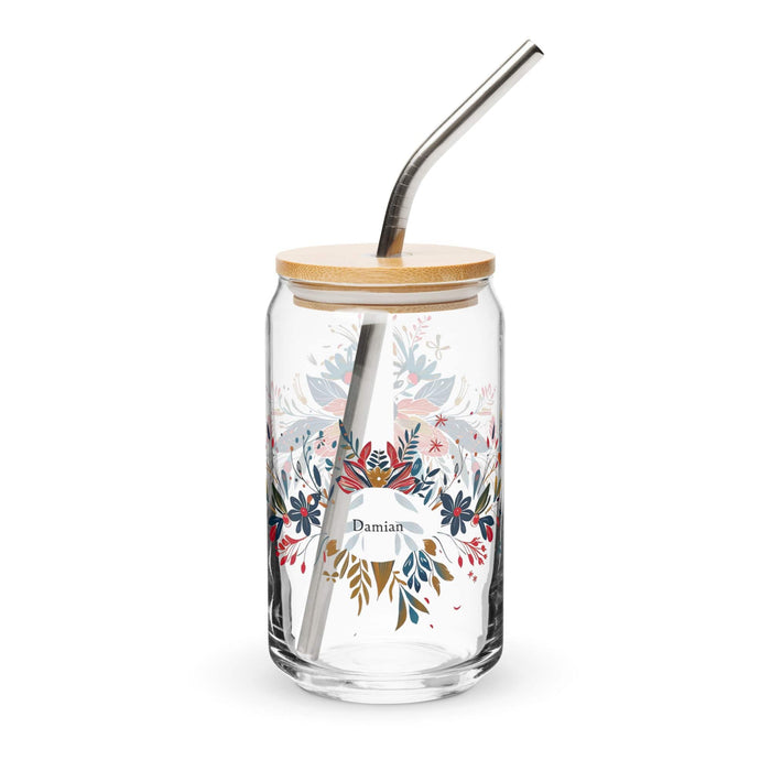 Damian Exclusive Name Art Piece Can-Shaped Glass Home Office Work Mexican Spanish Pride Gift Cup One-Of-A-Kind Calligraphy Glass | D1 Mexicada 16 oz With Lid & Straw