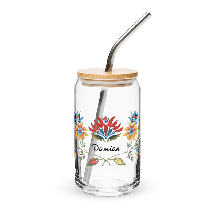 Damian Exclusive Name Art Piece Can-Shaped Glass Home Office Work Mexican Spanish Pride Gift Cup One-Of-A-Kind Calligraphy Glass | D1 Mexicada 16 oz With Lid & Straw