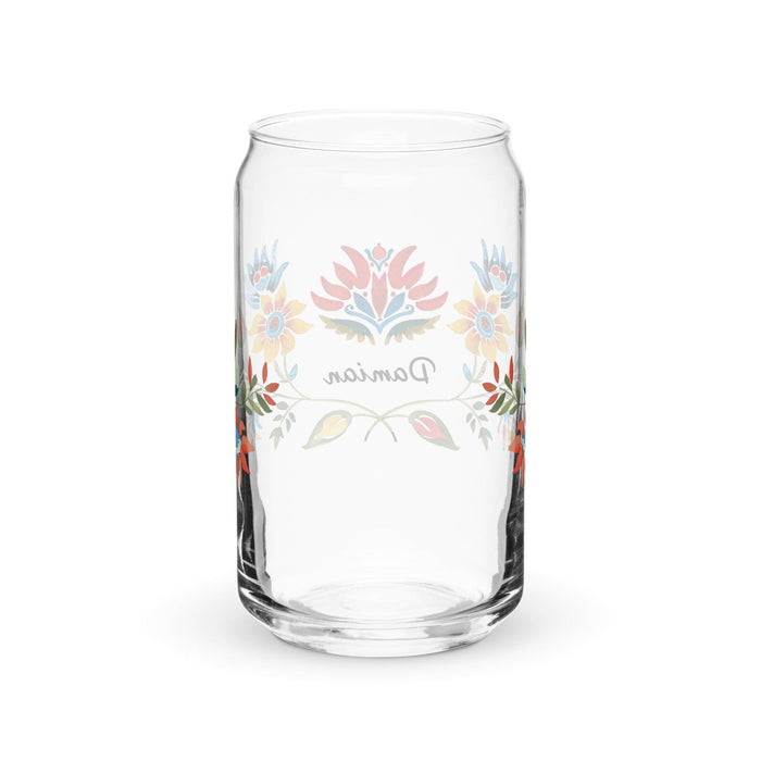 Damian Exclusive Name Art Piece Can-Shaped Glass Home Office Work Mexican Spanish Pride Gift Cup One-Of-A-Kind Calligraphy Glass | D1 Mexicada