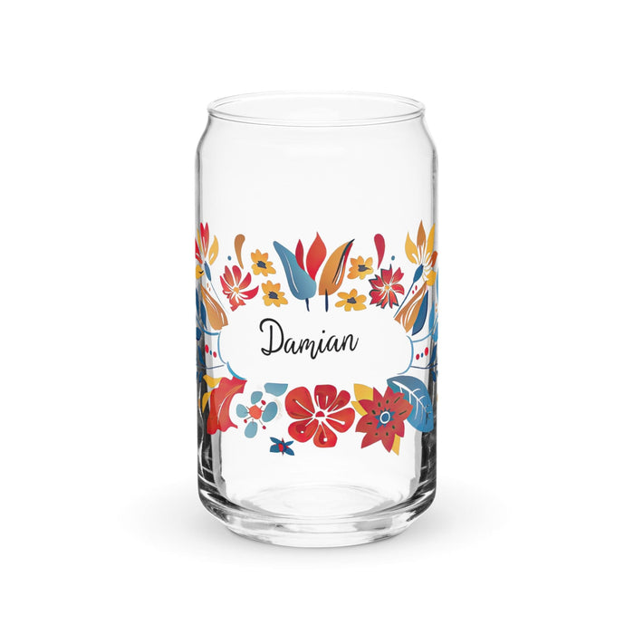 Damian Exclusive Name Art Piece Can-Shaped Glass Home Office Work Mexican Spanish Pride Gift Cup One-Of-A-Kind Calligraphy Glass | D10 Mexicada 16 oz