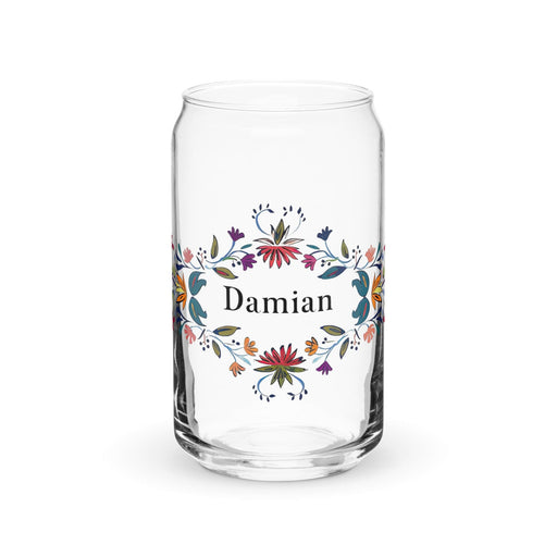 Damian Exclusive Name Art Piece Can-Shaped Glass Home Office Work Mexican Spanish Pride Gift Cup One-Of-A-Kind Calligraphy Glass | D11 Mexicada 16 oz