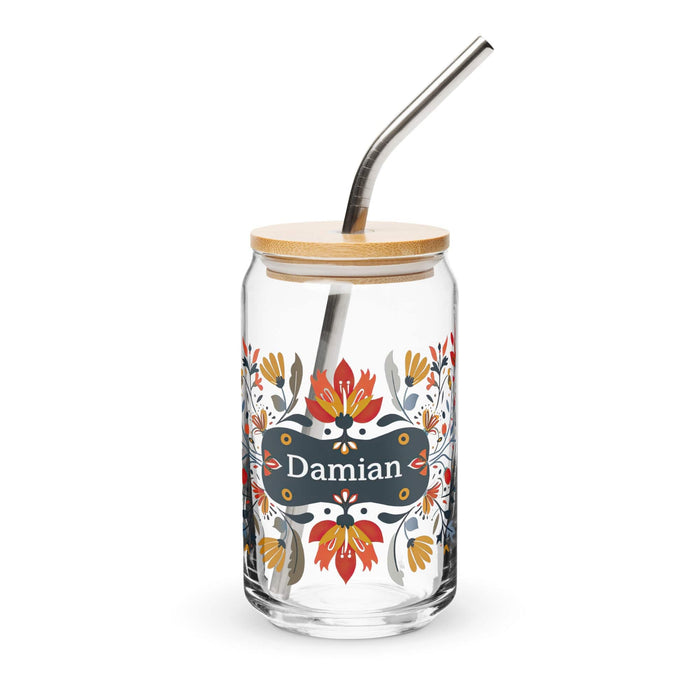 Damian Exclusive Name Art Piece Can-Shaped Glass Home Office Work Mexican Spanish Pride Gift Cup One-Of-A-Kind Calligraphy Glass | D13 Mexicada 16 oz With Lid & Straw