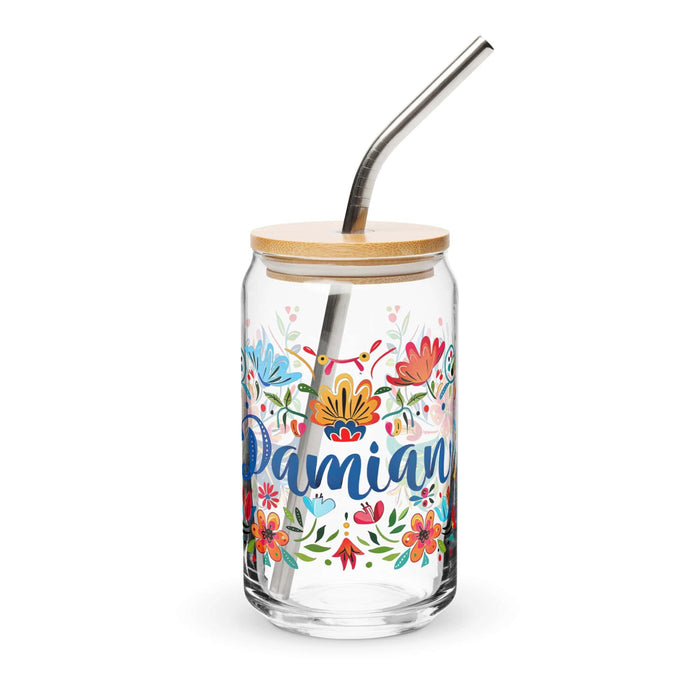 Damian Exclusive Name Art Piece Can-Shaped Glass Home Office Work Mexican Spanish Pride Gift Cup One-Of-A-Kind Calligraphy Glass | D13 Mexicada 16 oz With Lid & Straw